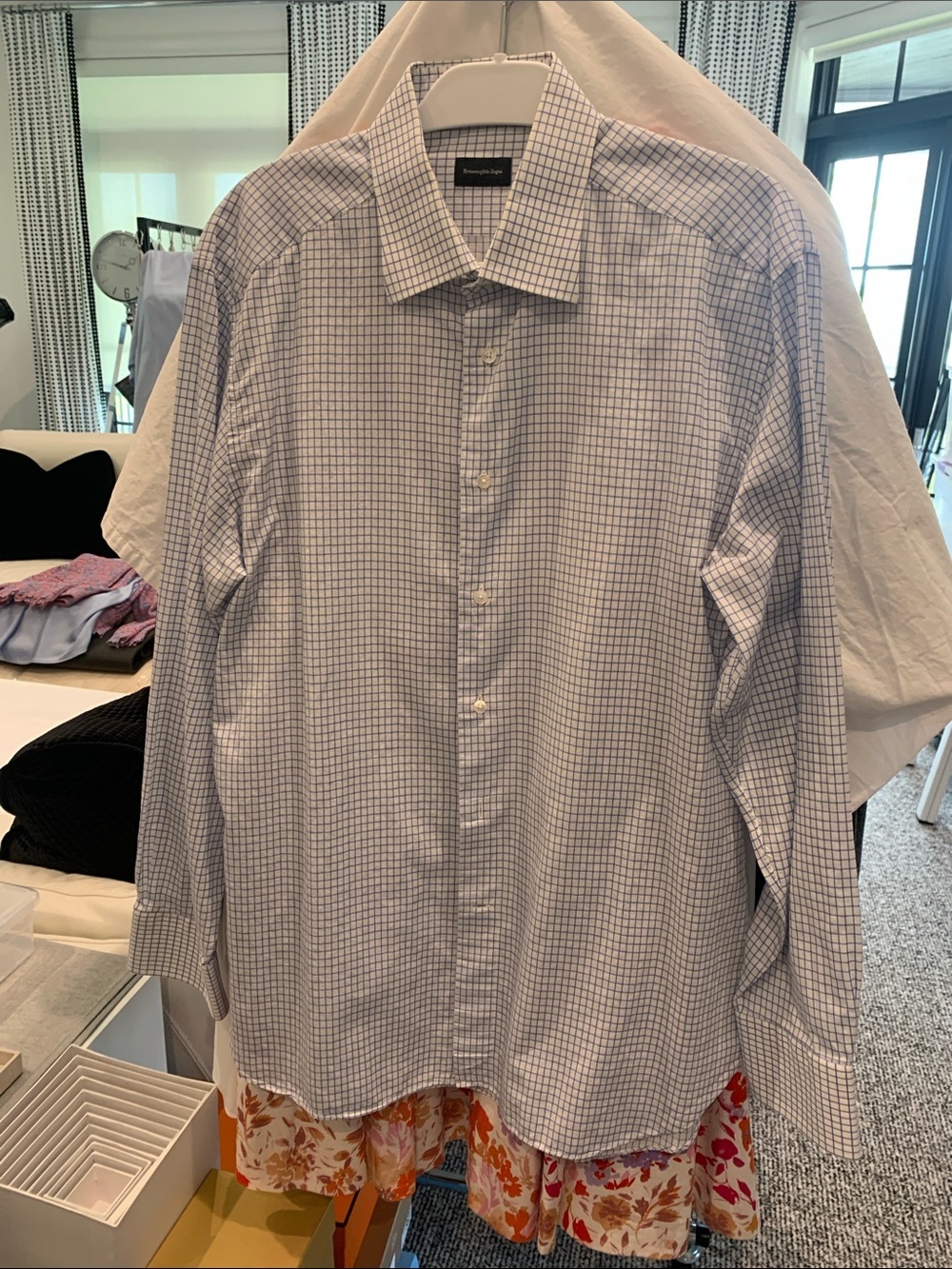 Ermenegildo Zegna Light Blue Checked Dress Shirt. Size 171/2